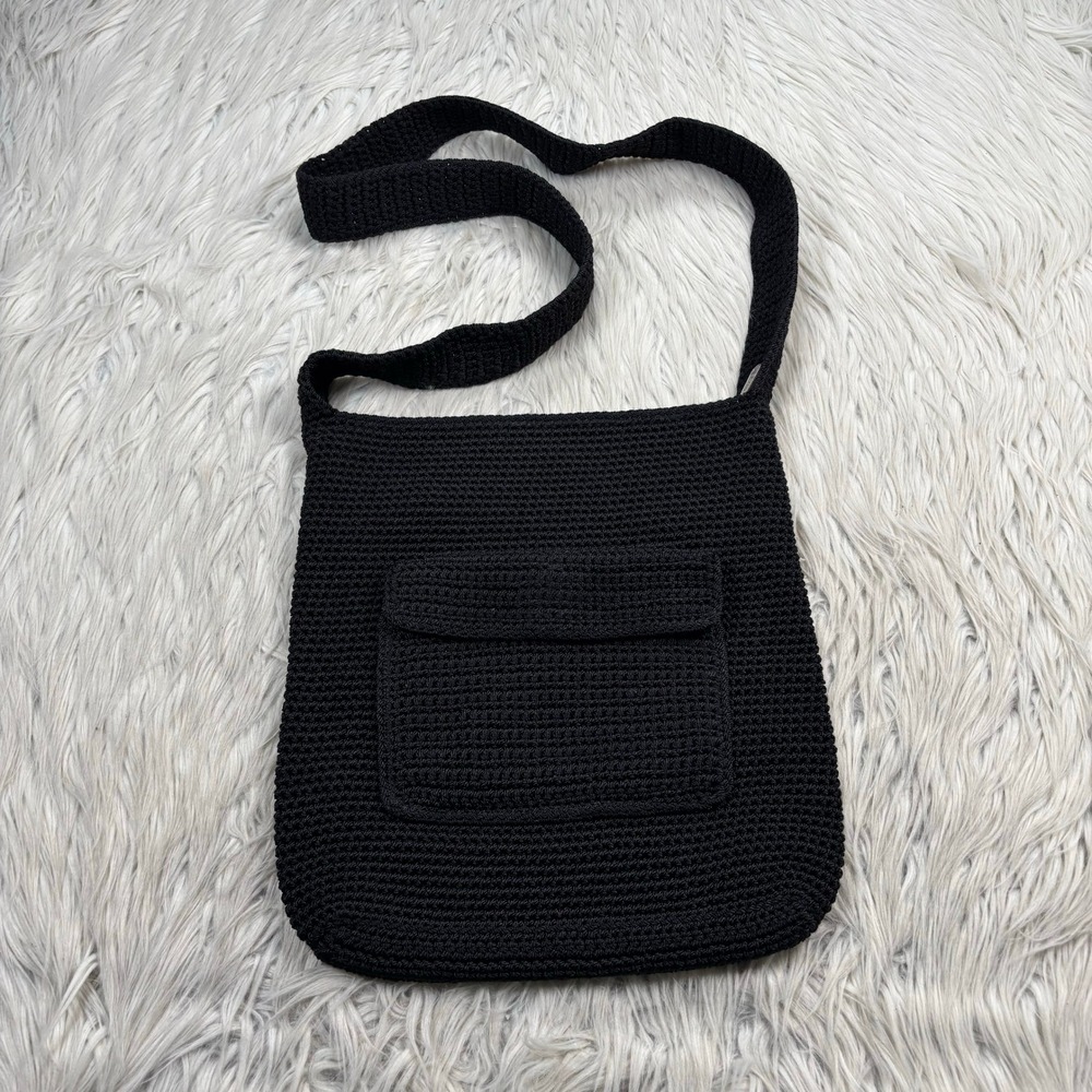 The Sak Black Woven Zip Top Crossbody Bag Purse Boho Artsy Texture